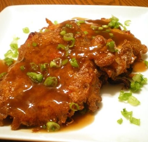 Order 43. Roasted Pork Egg Foo Young food online from Panda Garden store, Bettendorf on bringmethat.com