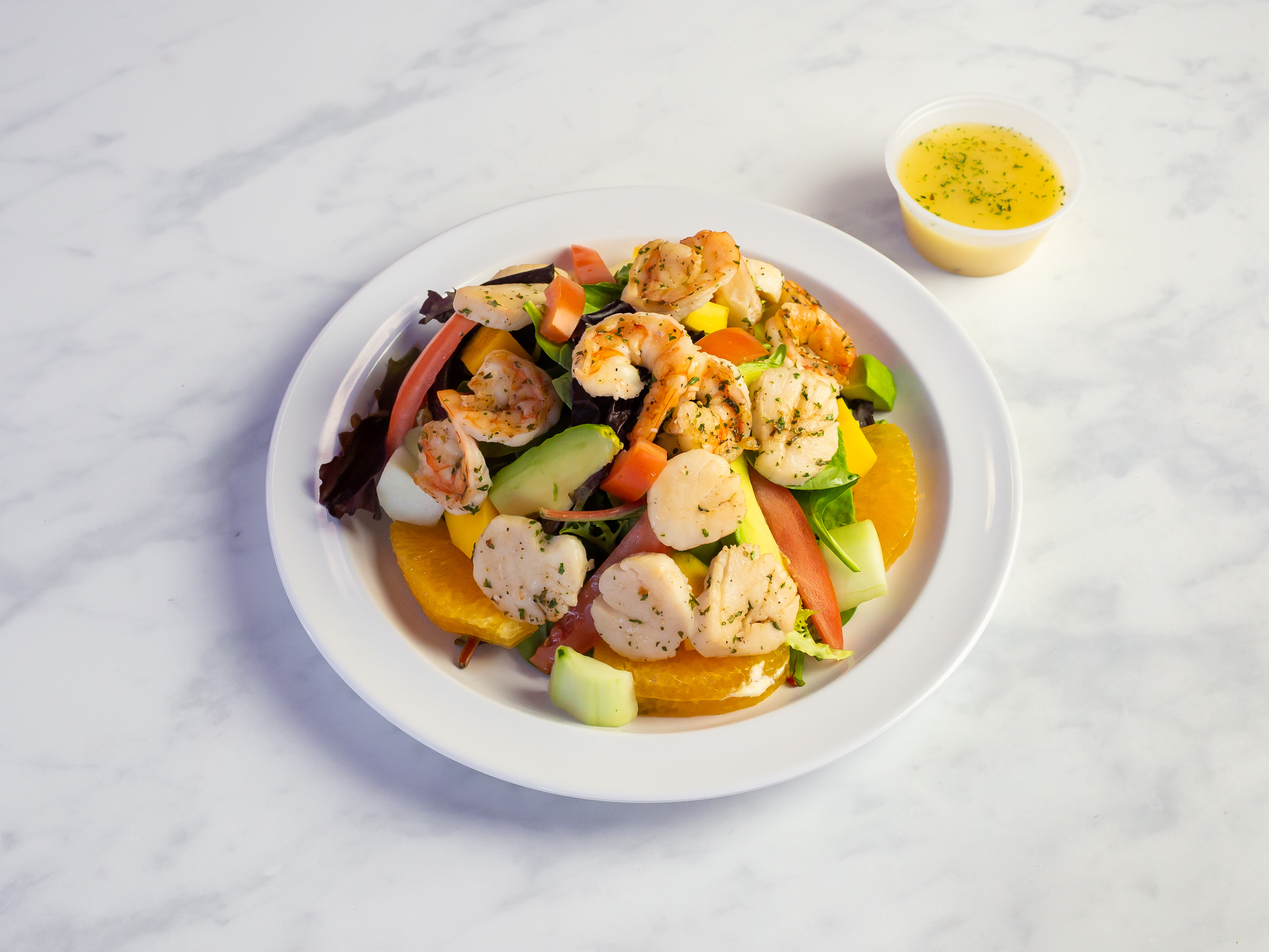 Order Grilled Shrimp and Scallop Citrus Salad food online from The Pit Stop store, Merrick on bringmethat.com
