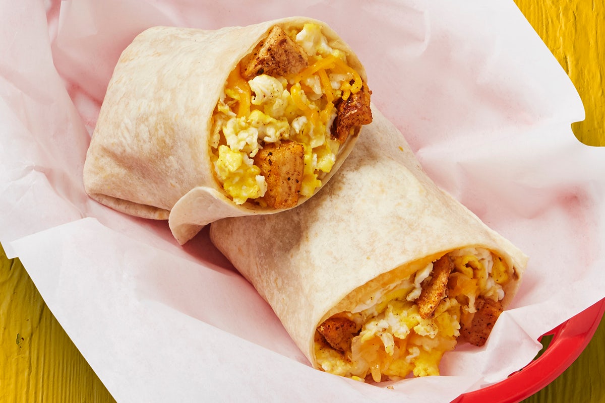 Order Potatoes, Egg, & Cheese Burrito food online from Fuzzys Taco Shop store, Arlington on bringmethat.com