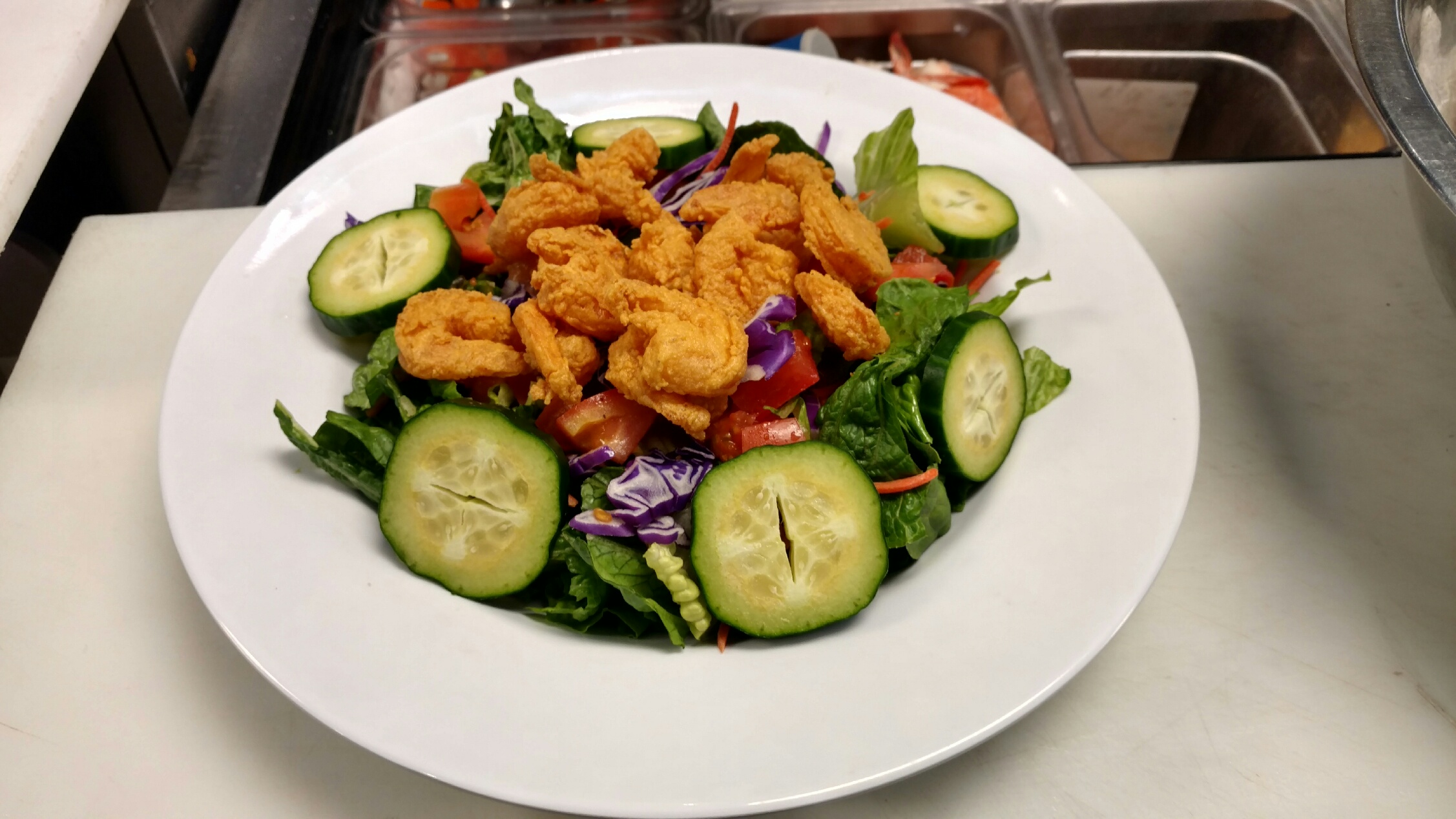 Order Crispy Shrimp Salad food online from The Lost Cajun store, Fort Collins on bringmethat.com
