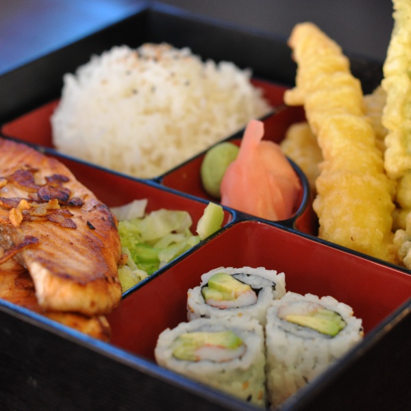 Order Teriyaki Salmon Dinner Bento Box food online from KenShin Asian Diner store, Philadelphia on bringmethat.com