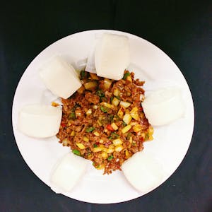 Order L4. 小炒黑山羊（配馒头）Lamb and jalapeño pepper food online from Red Pepper store, Lawrence on bringmethat.com