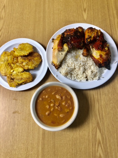 Order 1/2 Chicken with Rice (16 oz.), Beans (8 oz.), Plantain food online from El Paisa Happy Chicken store, Newark on bringmethat.com