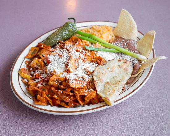 Order Chilaquiles food online from Boys Burgers 7 store, Bell Gardens on bringmethat.com