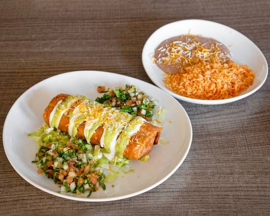 Order Beef (Shredded) Chimichanga food online from Vaqueros Mexican Food store, Casa Grande on bringmethat.com