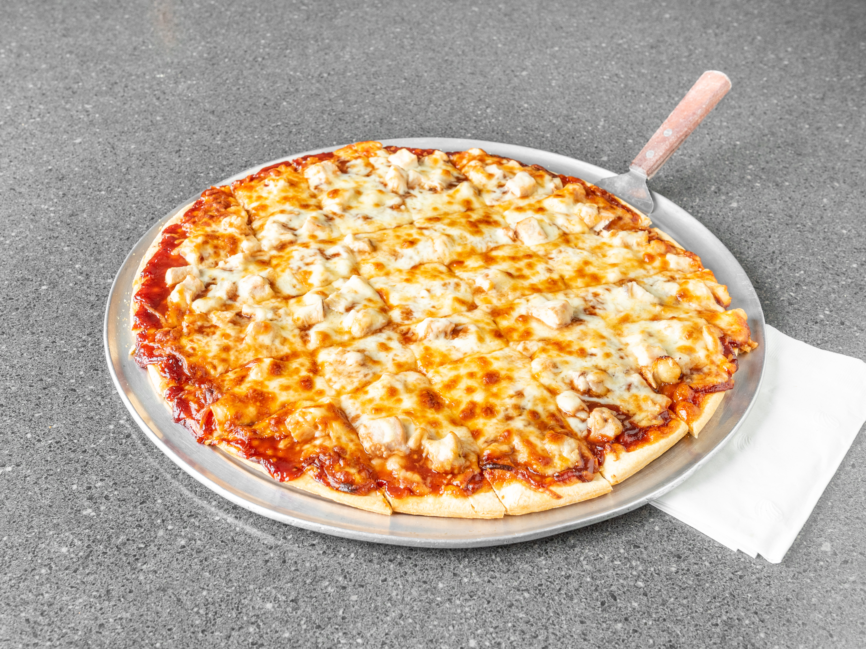 Order BBQ Chicken Thin Crust Pizza food online from Beggars Pizza store, Bolingbrook on bringmethat.com