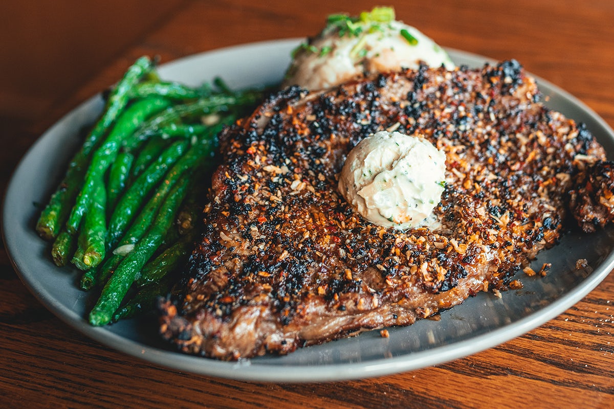 Order TEXAS FIRE RIBEYE food online from Rock Bottom Brewery store, Orland Park on bringmethat.com