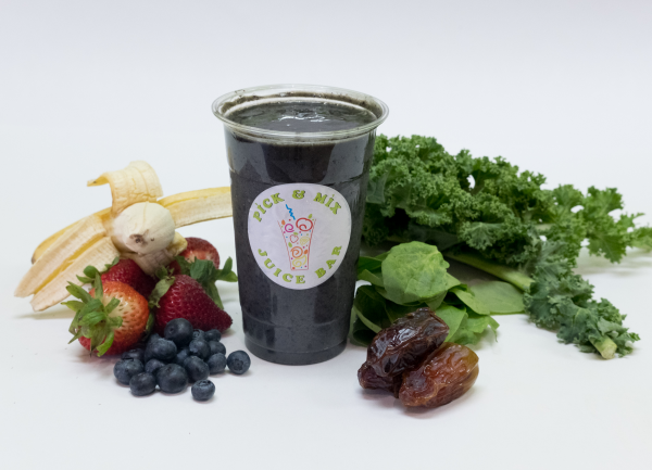 Order S12. Almond Milk, Strawberry, Blueberry, Banana, Spinach, Kale and Dates Smoothie food online from Pick & Mix Juice Bar store, Burbank on bringmethat.com