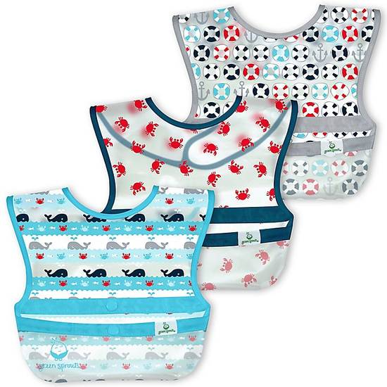 Order green sprouts® Snap + Go® 3-Pack Wipe-Off Bibs in Aqua Whale Stripes food online from Bed Bath & Beyond store, Lancaster on bringmethat.com