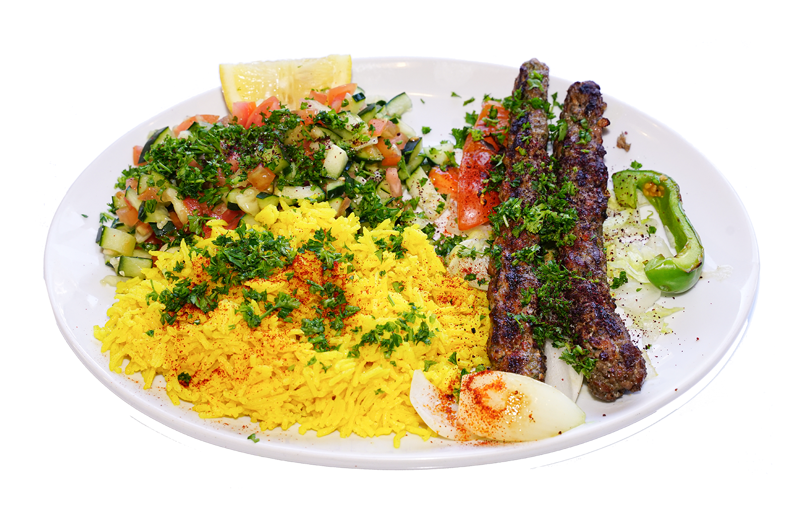 Order Beef Kefta Kabob plate food online from Abu Salim Middle Eastern Grill store, San Francisco on bringmethat.com