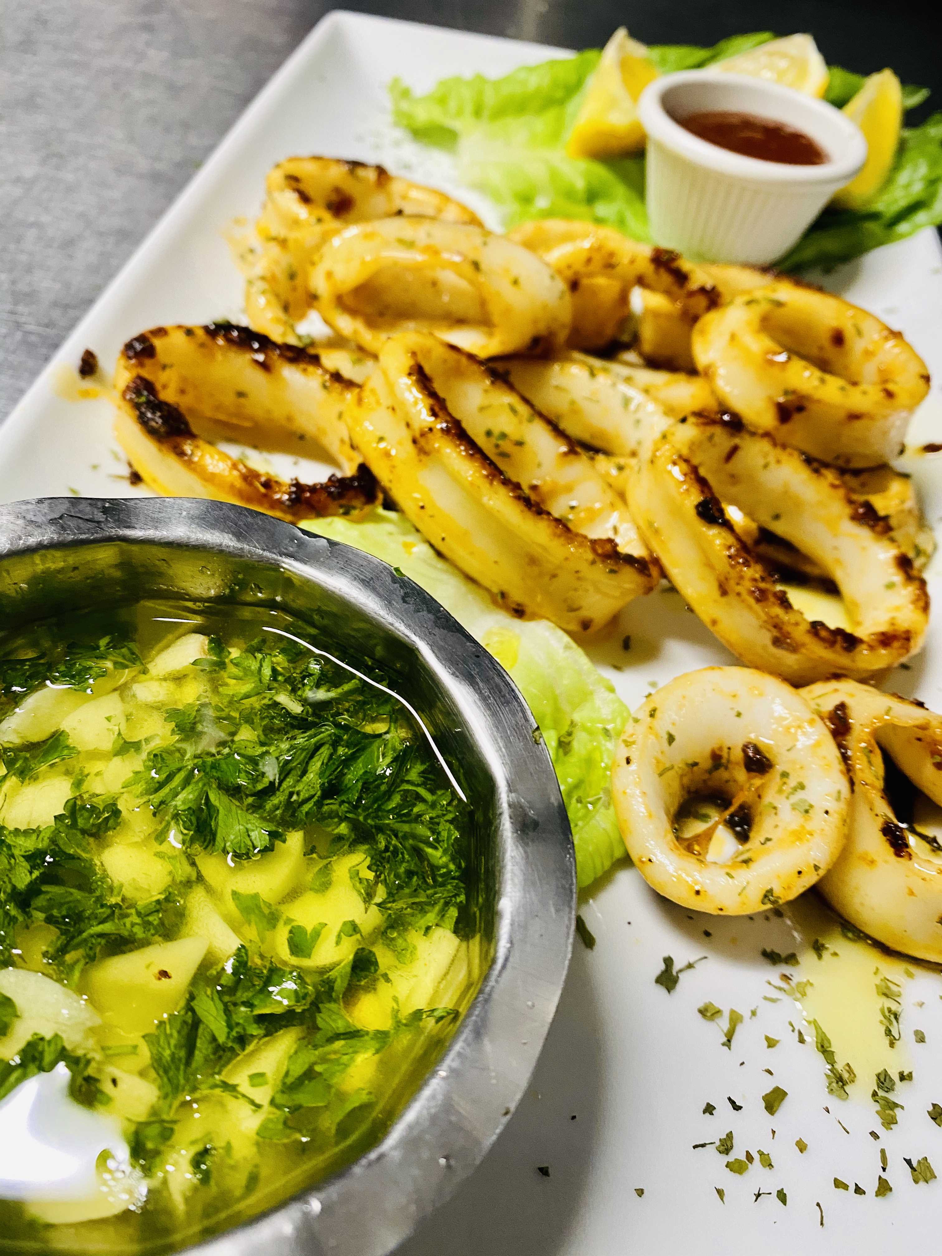 Order Grilled Calamari  food online from Bourbon Cafe store, Chicago on bringmethat.com