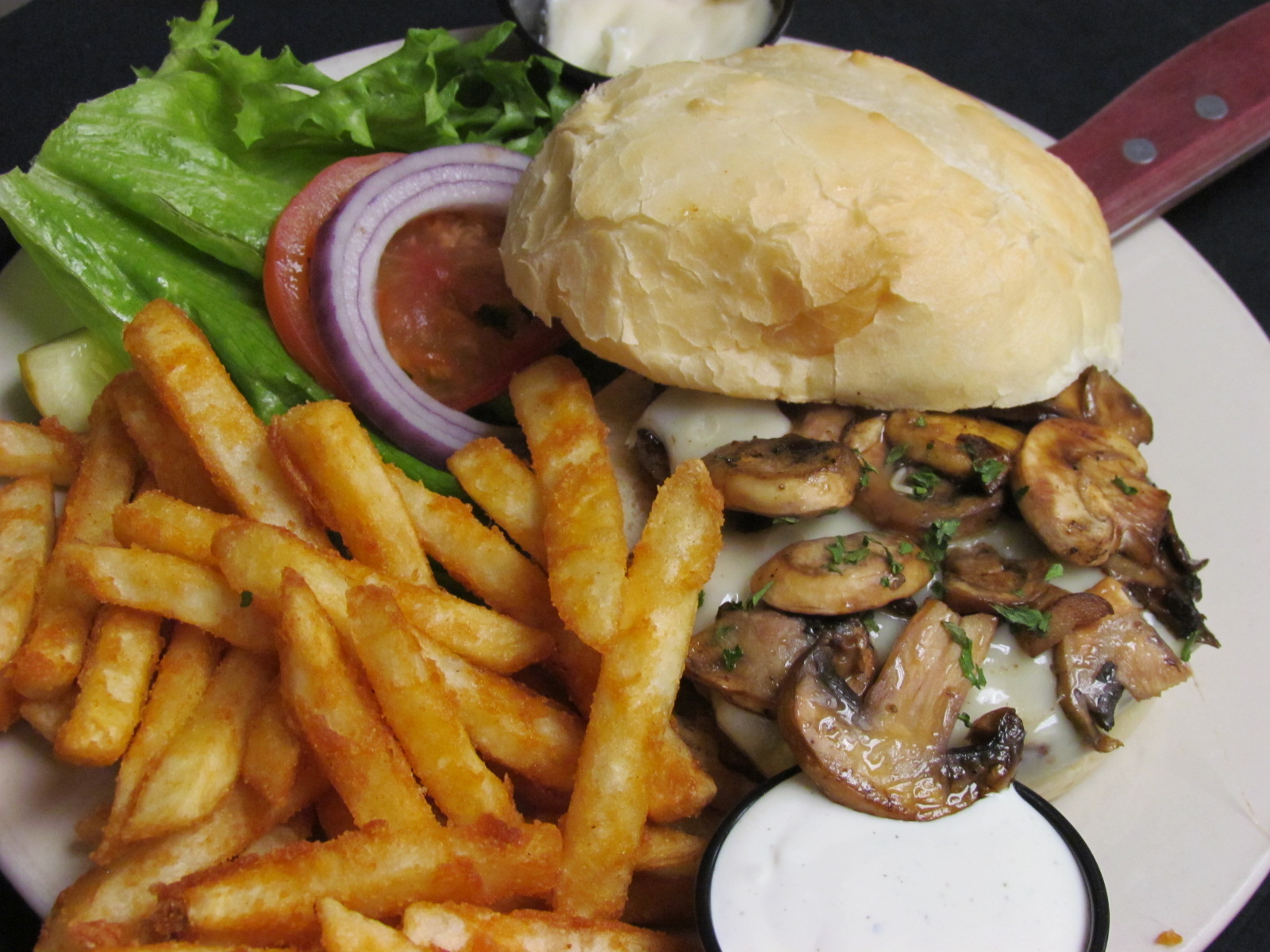 Order Mushroom Swiss Burger food online from Laughing Grizzly store, Missoula on bringmethat.com