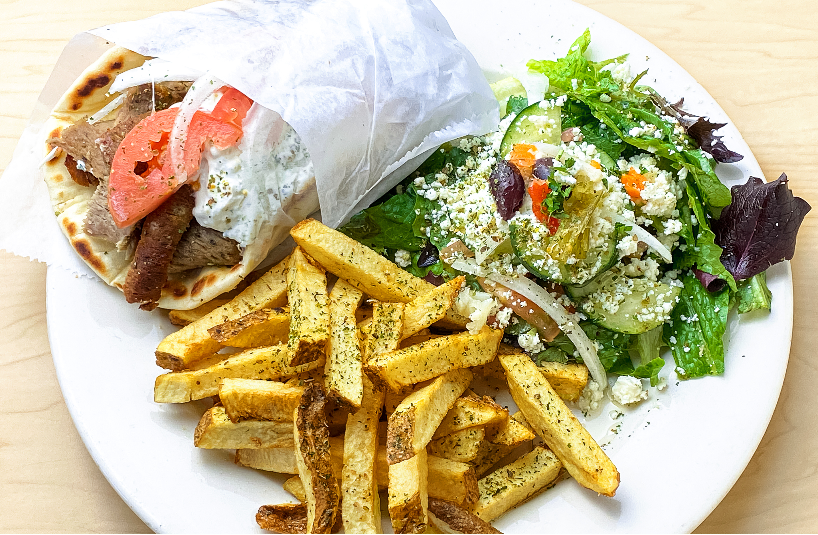 Order Gyro Combo food online from Mina And Dimi Greek House store, San Antonio on bringmethat.com