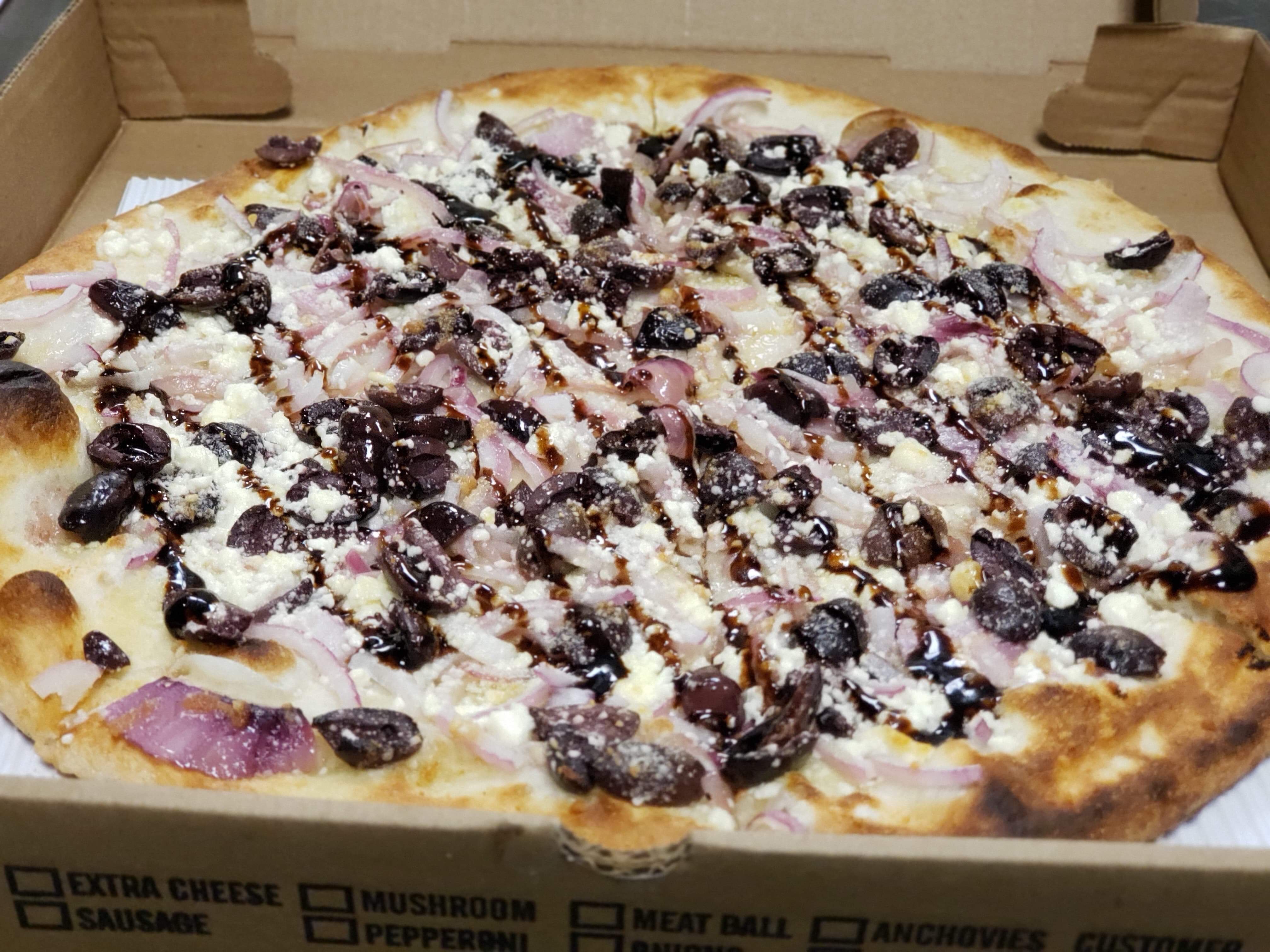 Order Greek Pizza food online from Angelo's Brick Oven Pizza store, Martinsburg on bringmethat.com