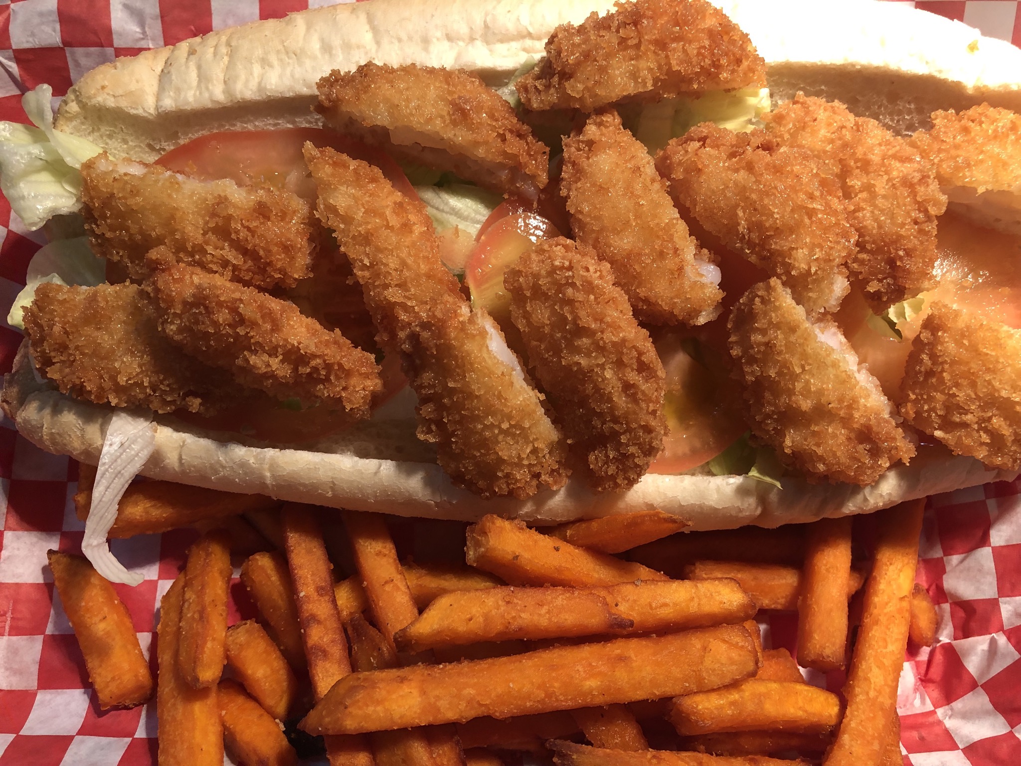 Order 23. Shrimp Po-Boy Sandwich food online from Big Tony's West Philly Cheesesteaks store, Dallas on bringmethat.com