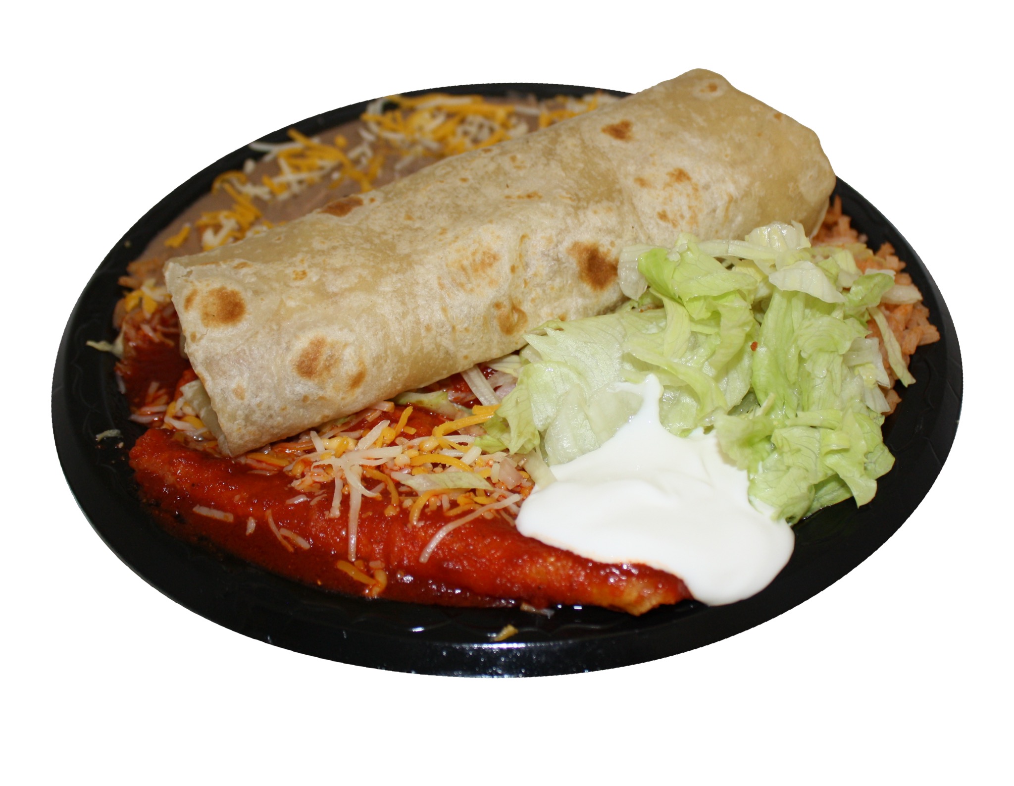 Order 6. Shredded Beef Burrito and Enchilada Combination Plate food online from Mi Rico Burrito store, Midvale on bringmethat.com