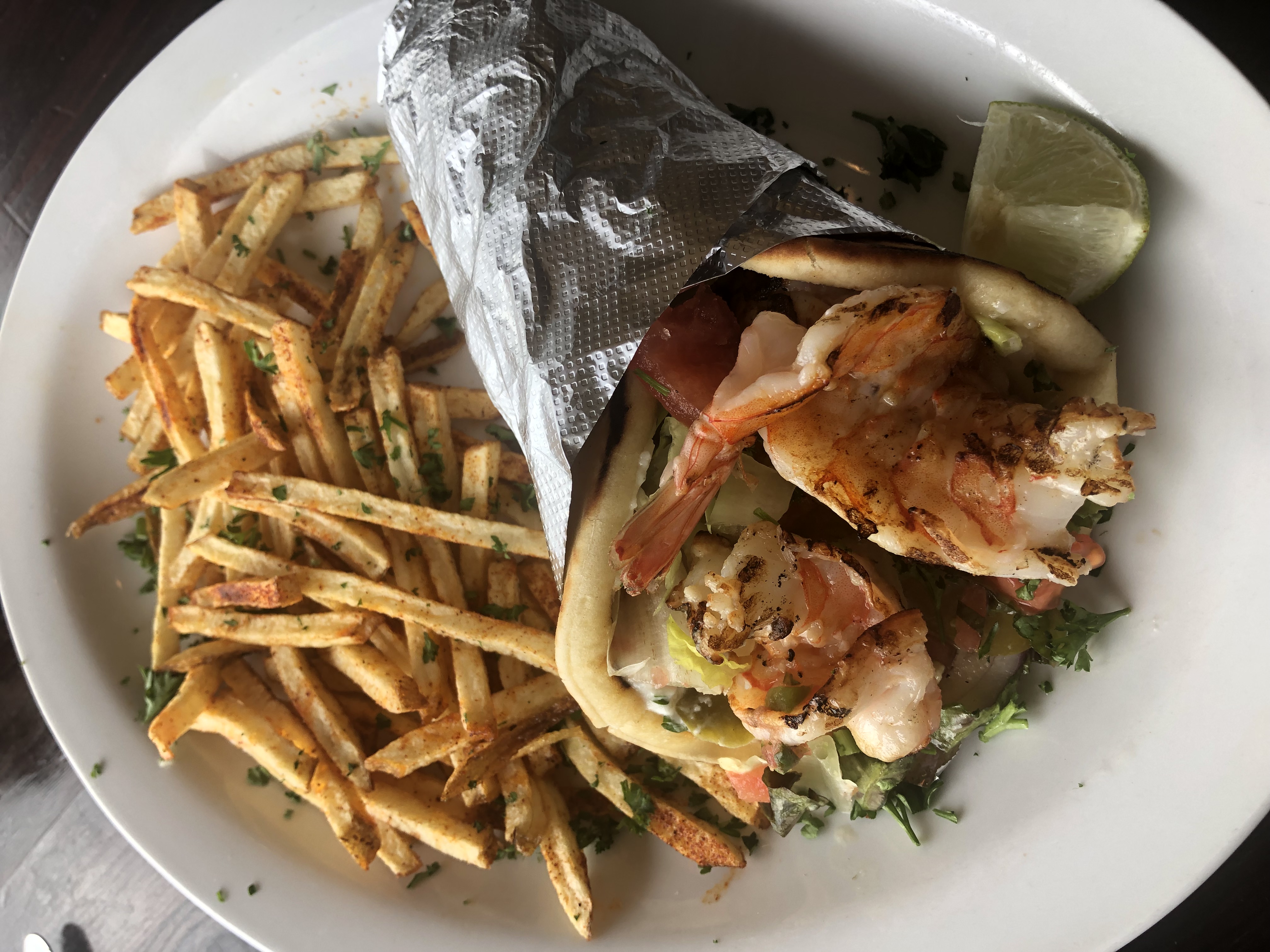 Order Grilled Shrimp Pita Wrap food online from Off The Boat Fish Grill store, Tustin on bringmethat.com