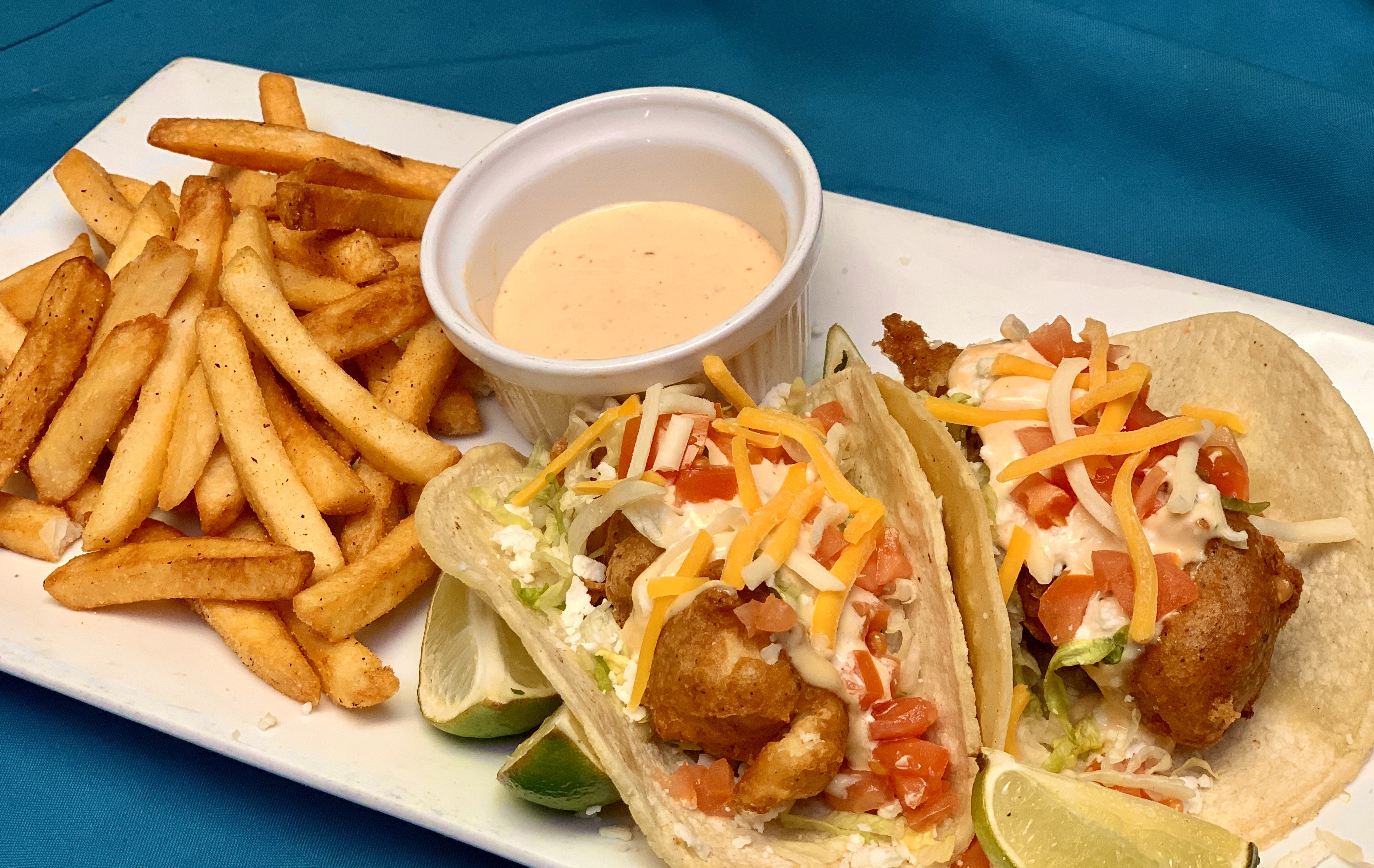 Order Chipotle Beer Batter Fish Tacos food online from Guadalajara Mexican Grill store, Tucson on bringmethat.com