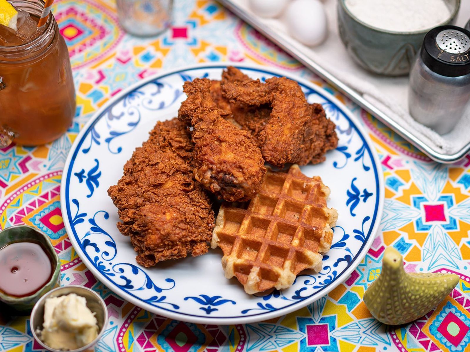 Order 1/2 Free Range Chicken (4 Pcs) with Waffle + Syrup food online from Chucks Chicken & Waffles store, Burbank on bringmethat.com