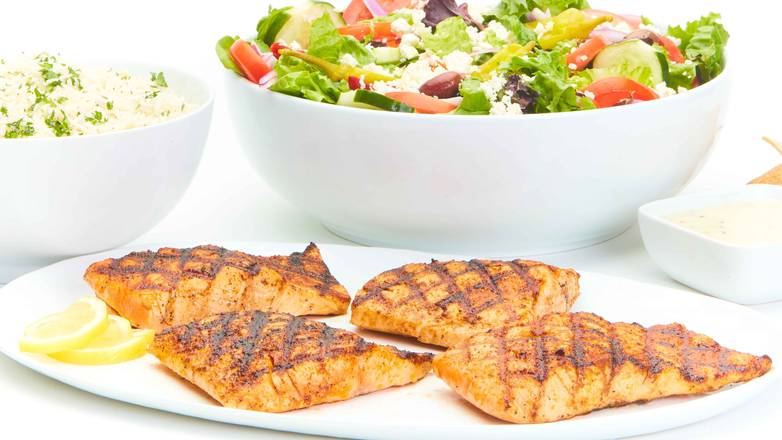 Order Grilled Salmon Family Feast for 4 food online from Taziki Mediterranean Cafe store, Memphis on bringmethat.com