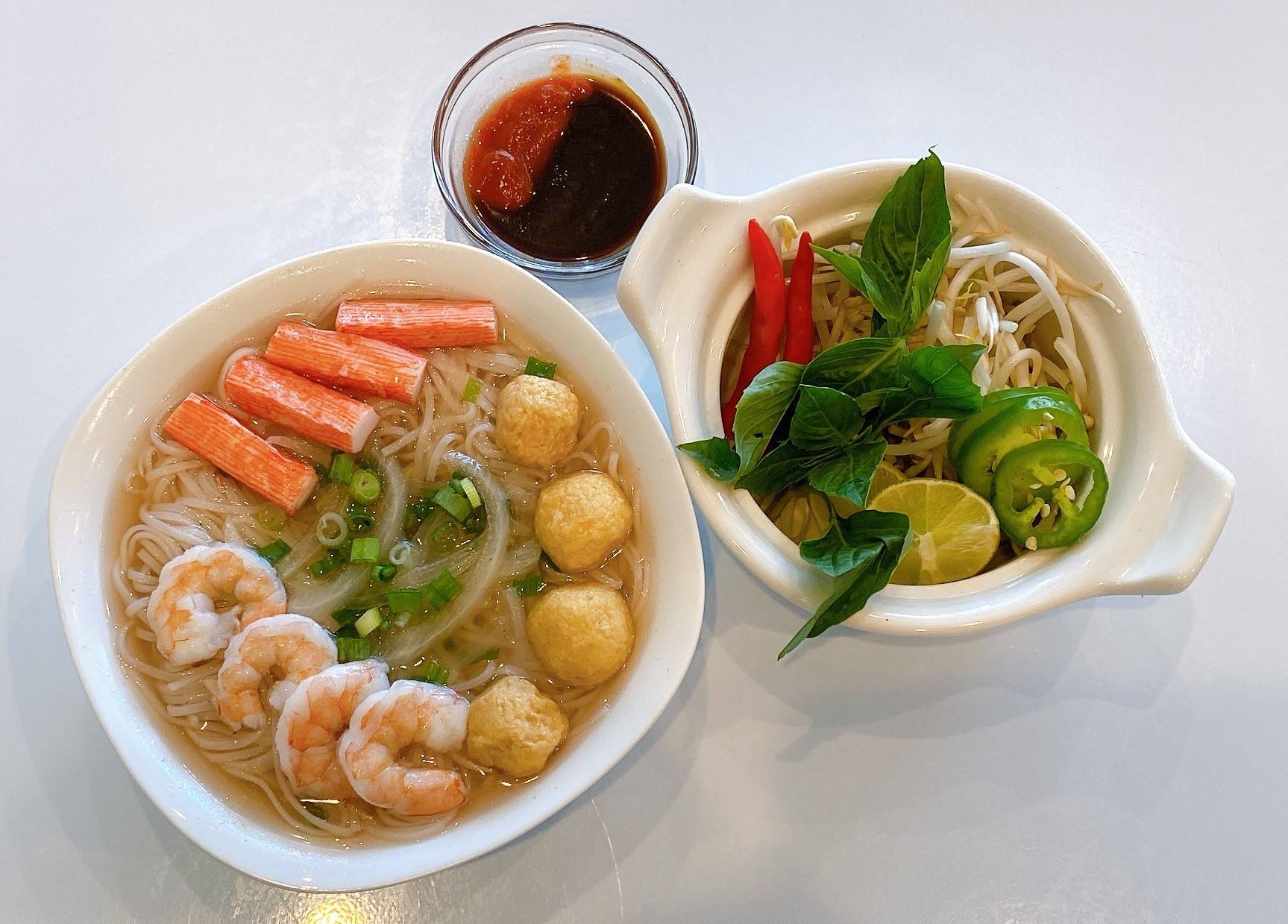 Order Pho Seafood (Fish Balls, Shrimps, and Surimi Crab meats) food online from Thai Bbq store, Newark on bringmethat.com