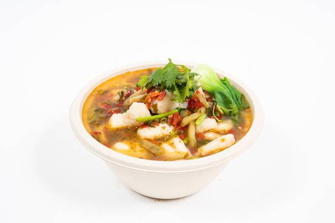 Order S13 Hot & Sour Fish Soup Noodle 酸汤鱼片 food online from Silky Kitchen store, New York on bringmethat.com