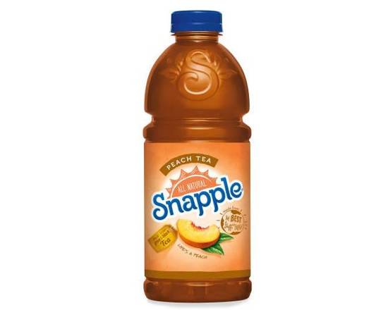 Order Snapple Peach Tea 32oz food online from Fialkoff Kosher Pizza store, Lawrence on bringmethat.com