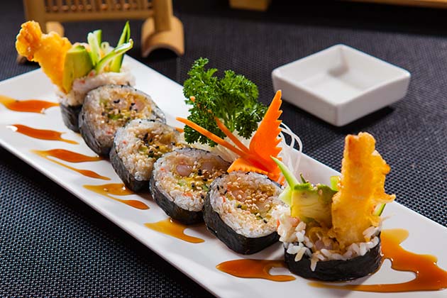 Order T-2. Shrimp Tempura Roll food online from Crazy Rock'n Sushi store, Irvine on bringmethat.com