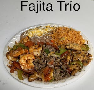 Order 15. Fajita Trio food online from Super Burritos Mexican Food store, Redding on bringmethat.com