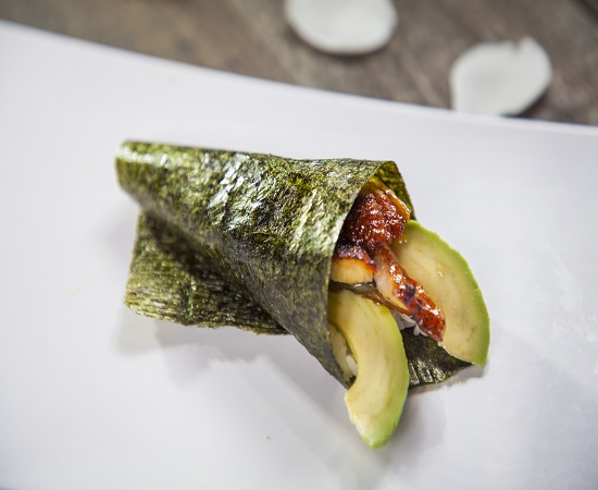 Order HR14 Eel Avocado Hand Roll 1pc food online from Ginza Sushi store, Torrance on bringmethat.com
