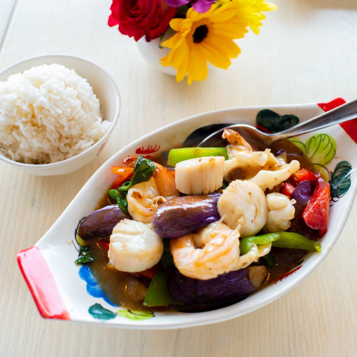 Order Eggplant Basil food online from Somtum Modern Thai Cuisine store, West Roxbury on bringmethat.com