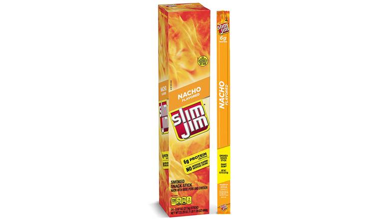 Order Slim Jim Giant Smoked Meat Sticks, Nacho - 24 Count 23.28 OZ food online from Valero Food Mart store, Murrayville on bringmethat.com