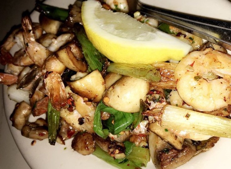 Order Sauteed Shrimp, Green Onions and Mushrooms food online from Picaro Cafe store, San Francisco on bringmethat.com