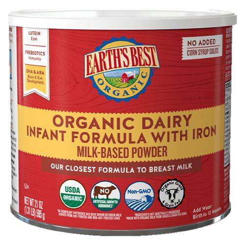 Order Earth's Best Organic Dairy Infant Powder Formula with Iron, Omega-3 DHA and Omega-6 ARA - 21.0 oz food online from Walgreens store, Scotts Valley on bringmethat.com