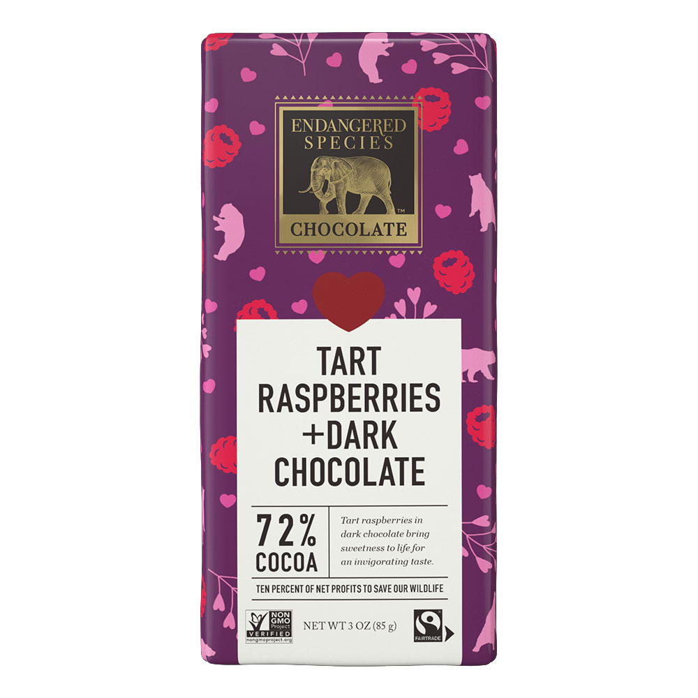 Order Endangered Species Chocolate Valentine's - Tart Raspberries + Dark Chocolate 72% Cocoa, 3 oz food online from Rite Aid store, MILLER PLACE on bringmethat.com