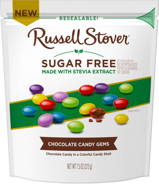 Order Russell Stover Sugar Free with Stevia Candy Coated Chocolate Gems Resealable Bag (7.5 oz) food online from Rite Aid store, Eugene on bringmethat.com