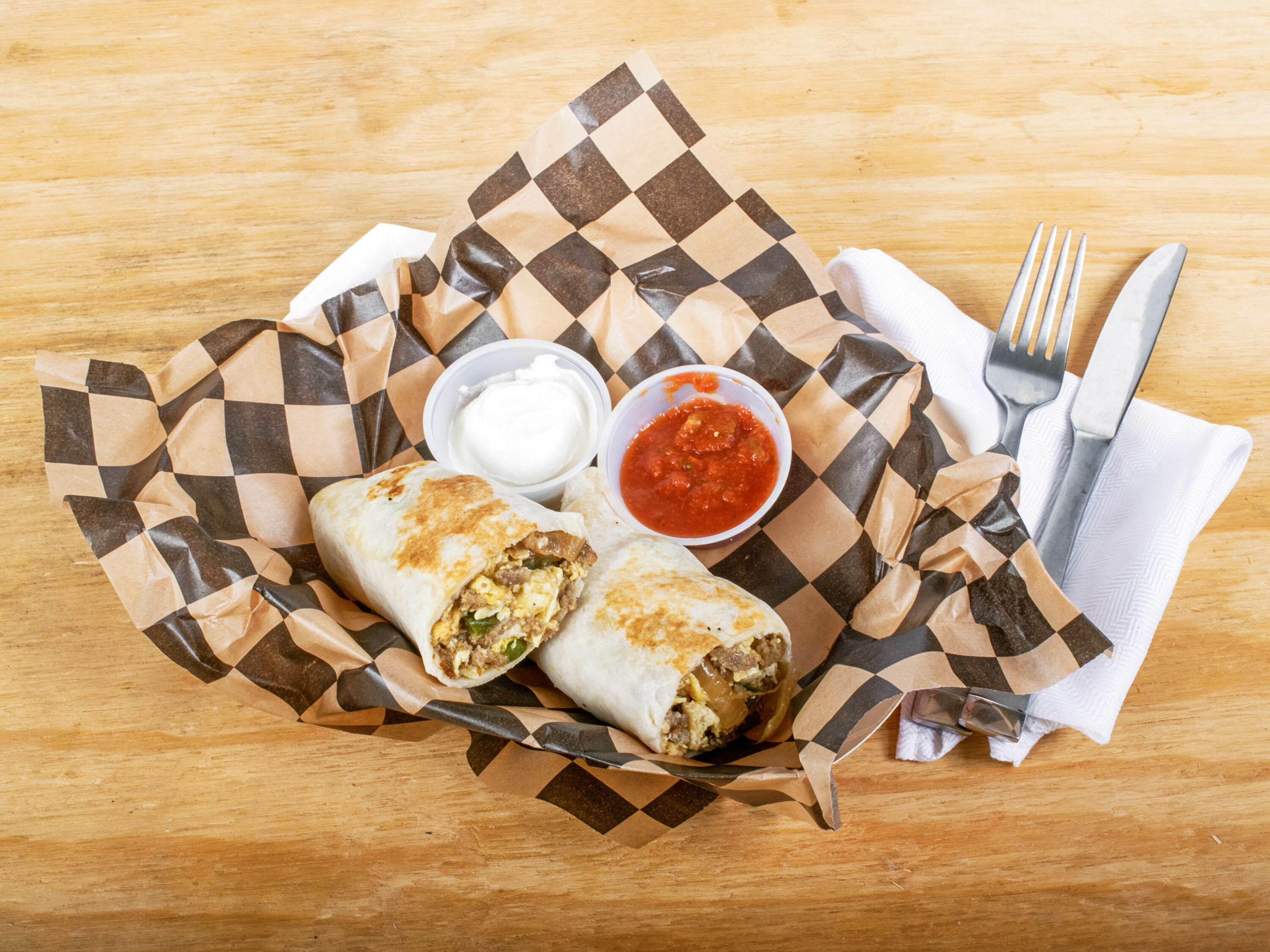 Order Sausage Breakfast Burrito food online from Zen Cafe store, Albany on bringmethat.com