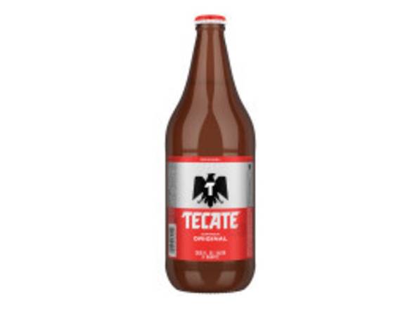 Order Tecate - 32oz Bottle food online from Booze & Brews Liquor store, Burbank on bringmethat.com