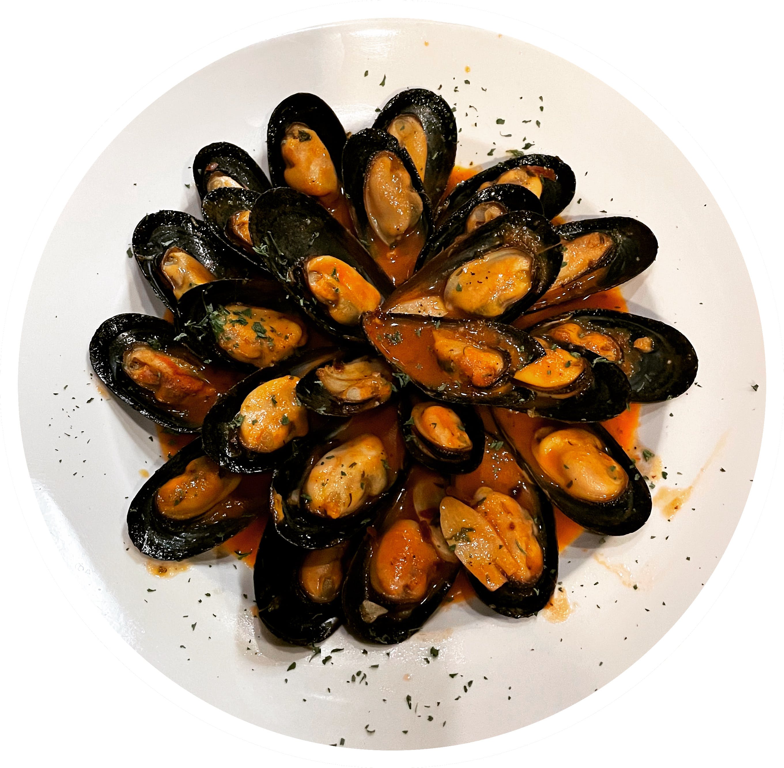 Order 7. White Wine & Garlic Mussels - Appetizer food online from Village Cafe & Pizza store, Los Angeles on bringmethat.com