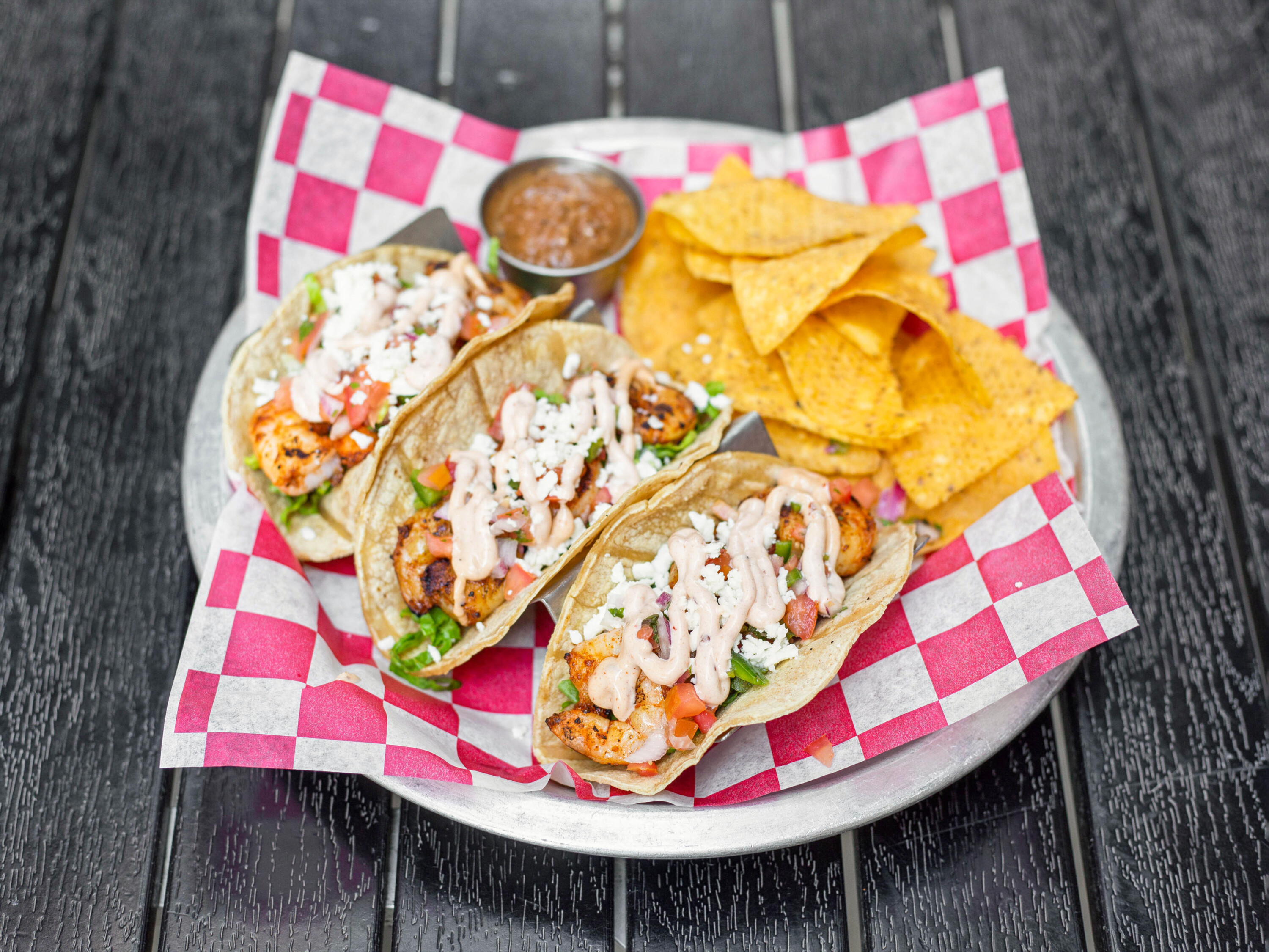 Order Chili Lime Shrimp Tacos food online from Franklin tap store, Chicago on bringmethat.com
