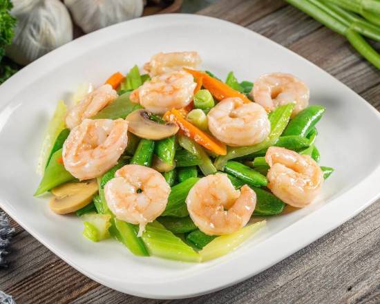 Order Sauteed Prawns with Sweet Pea food online from Shooting Star Cafe store, Oakland on bringmethat.com