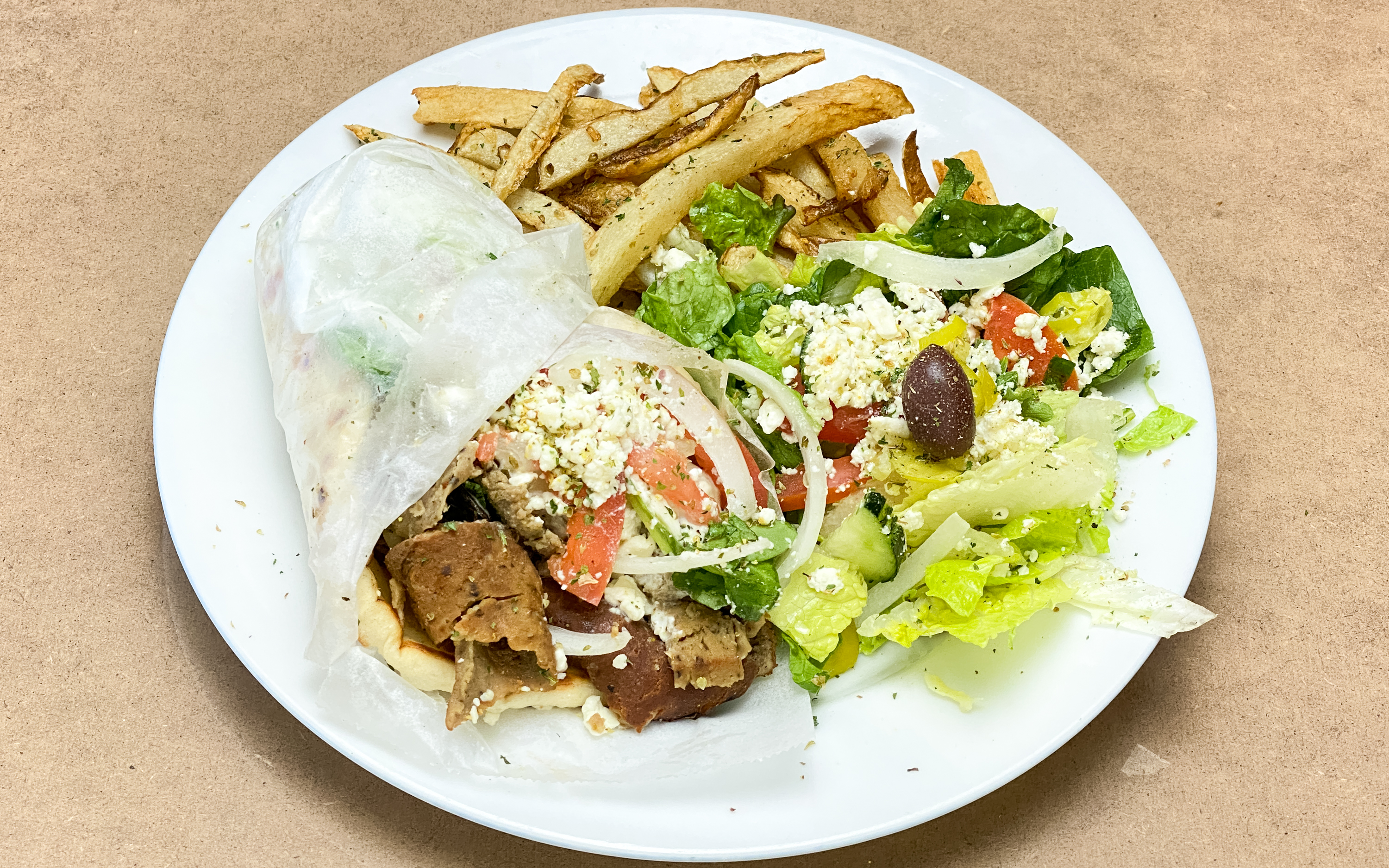 Order Fat Deluxe Gyro Combo food online from Mina And Dimi Greek House store, San Antonio on bringmethat.com