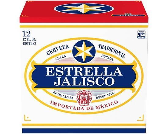 Order Estrella Jalisco, 12pk-12oz bottle beer (4.5% ABV) food online from Samco Food Store store, Bakersfield on bringmethat.com