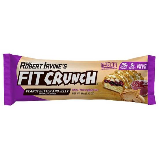Order Chef Robert Irvine's FITCRUNCH Peanut Butter and Jelly, High Protein Baked Bar, 30g Protein, 3.1 oz., 1ct food online from Exxon Food Mart store, Port Huron on bringmethat.com