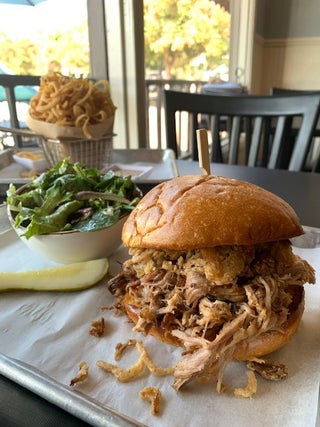 Order Pulled Pork Sandwich food online from Down To Earth Cafe + Deli store, Cotati on bringmethat.com
