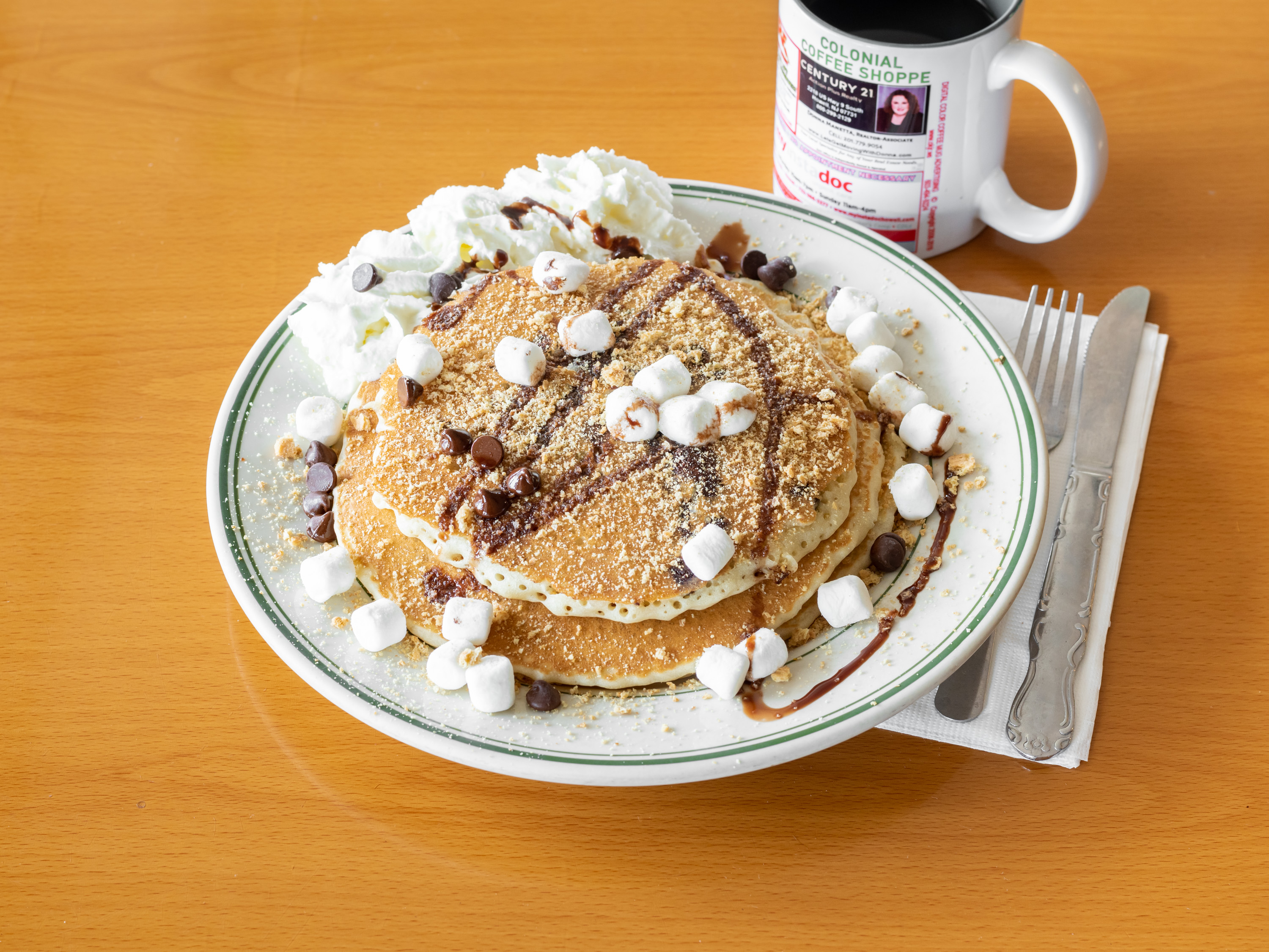 Order Smores Pancakes food online from Colonial Coffee Shoppe store, Howell Township on bringmethat.com