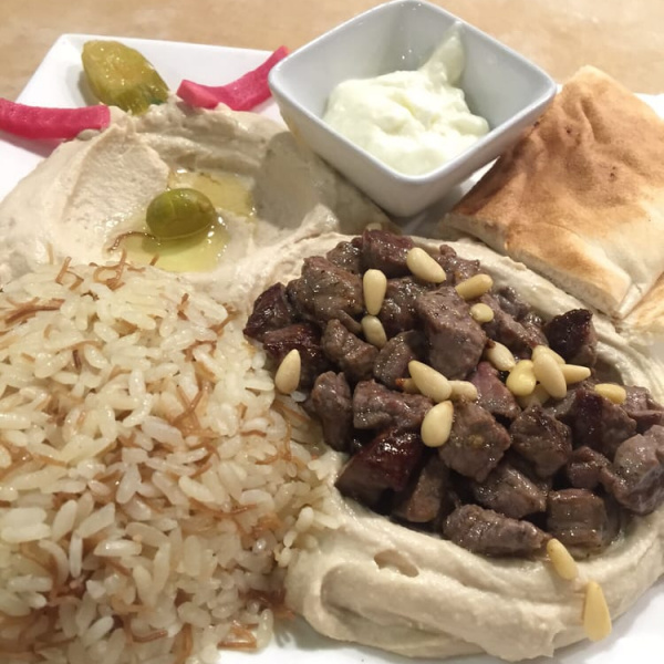 Order Hummus with Beef Shawarma food online from D'Vine store, Chino Hills on bringmethat.com