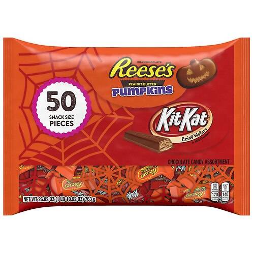 Order Hershey's Reese's Pumpkins & Kit Kat Snack Size Candy, Halloween, Extra Large Variety Bag Milk Chocolate Assortment - 26.92 oz food online from Walgreens store, OLNEY on bringmethat.com