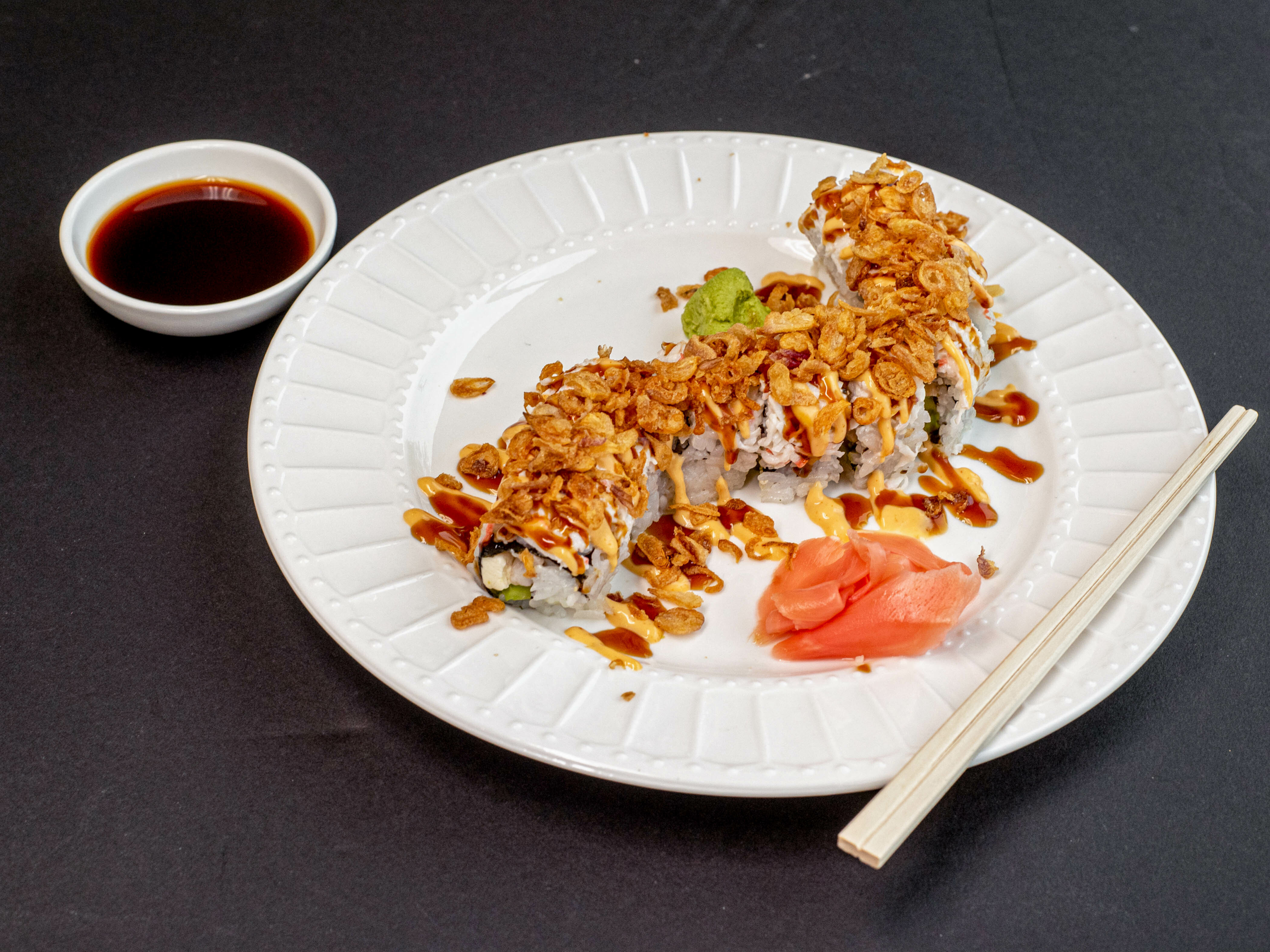 Order Golden Dragon Roll food online from Maje Sushi store, West Lafayette on bringmethat.com