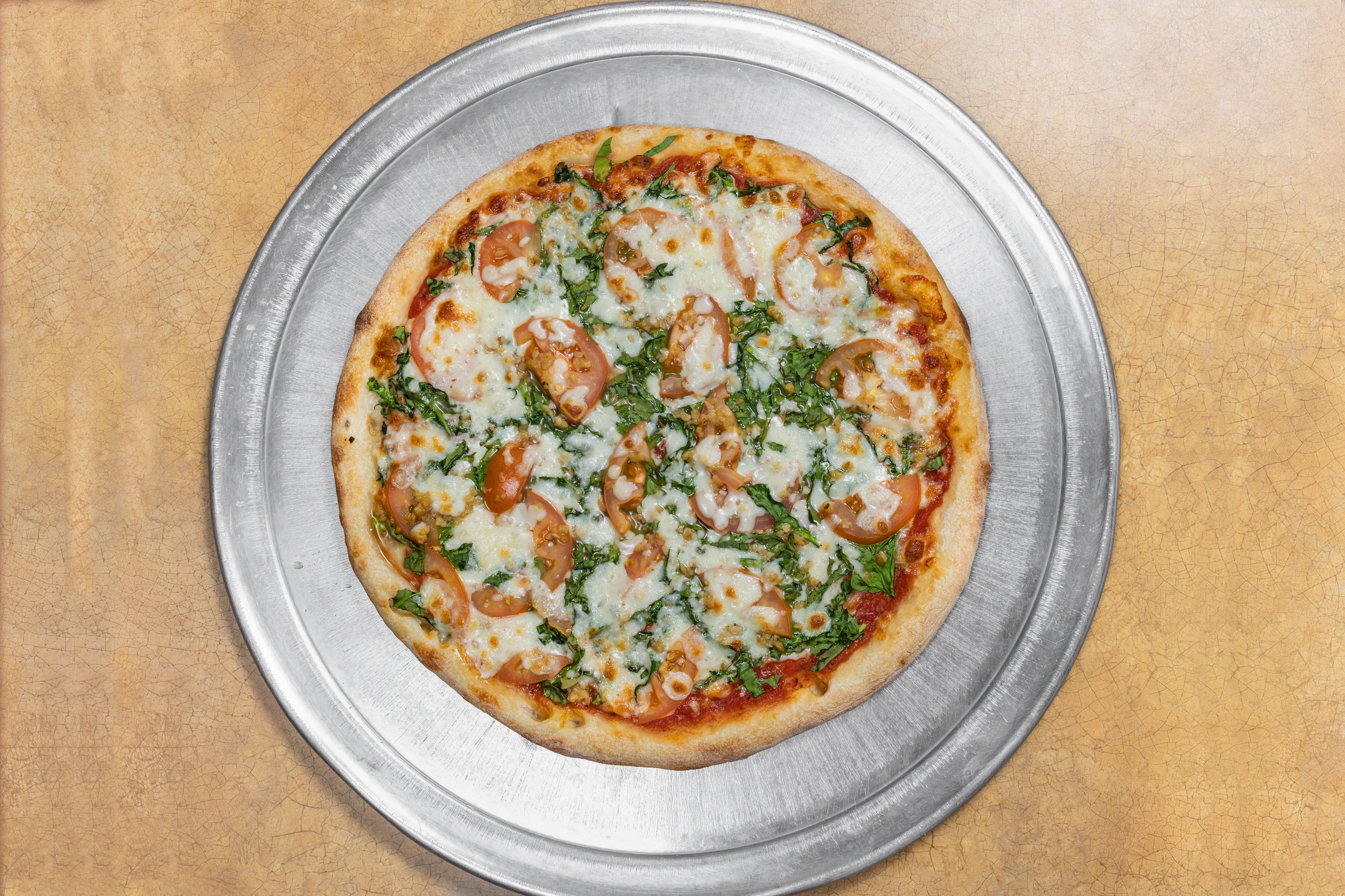 Order Spinach, Tomato & Garlic Pizza - Small 12'' food online from Brother Pizza Express store, Houston on bringmethat.com
